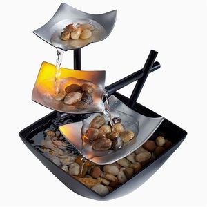 3-Tier Tabletop Fountain Natural River Rocks